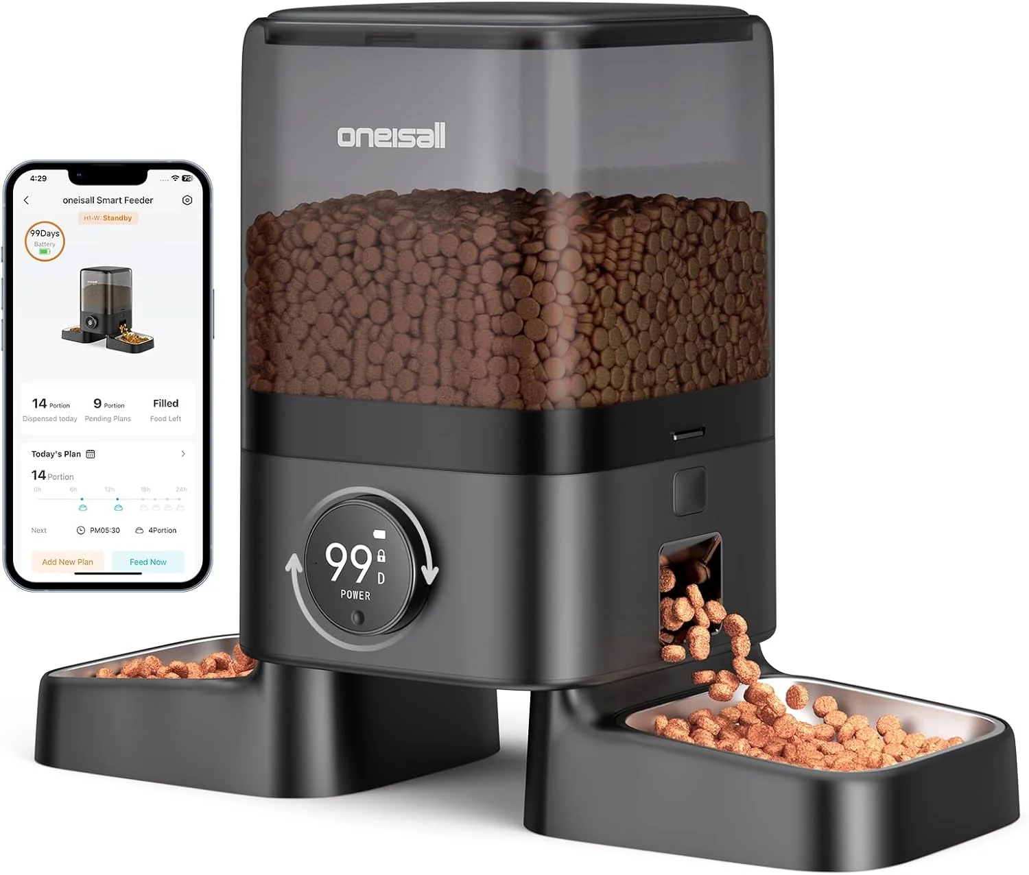Carefully Designed oneisall Wireless WiFi Automatic Cat Feeders 2 Cat Rechargeable 100-Day Battery Operated Timed Cats Feeder 20 Cups 5L Cats Food Dispenser Automatic for Large Kibble Smart App Control. Professional