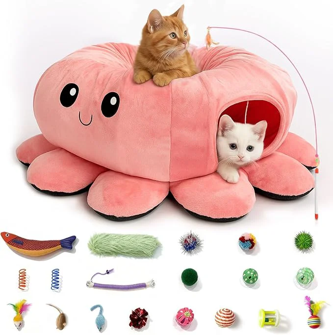 Luxury Cat Tunnel Bed with 20 Cat Toys Collapsible Play Tunnel Unique