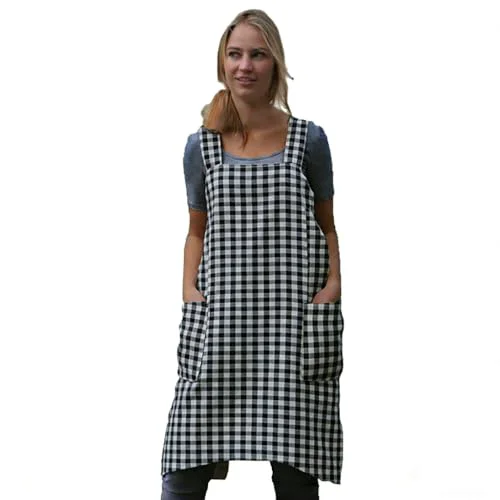 World-Class Women’s Pinafore Square Apron Baking Cooking Gardening Works Cross Back Cotton Sustainable