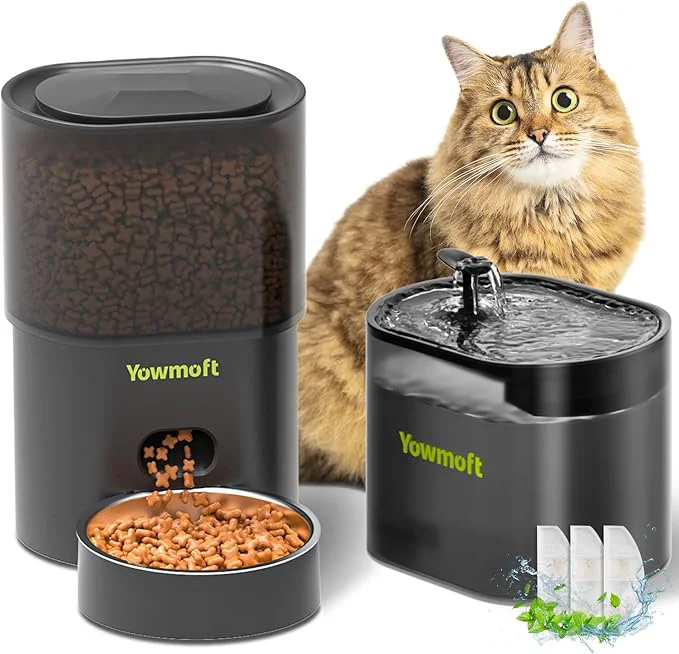 Pure Automatic Cat Feeder Fountain 3L Timed Dry Food Dispenser 10 Portions 1-4 Daily Meals Auto Feeder with Desiccant Bag Water Dispenser with Filter Wire or Battery PoweredAbout ThisOverview Trusted