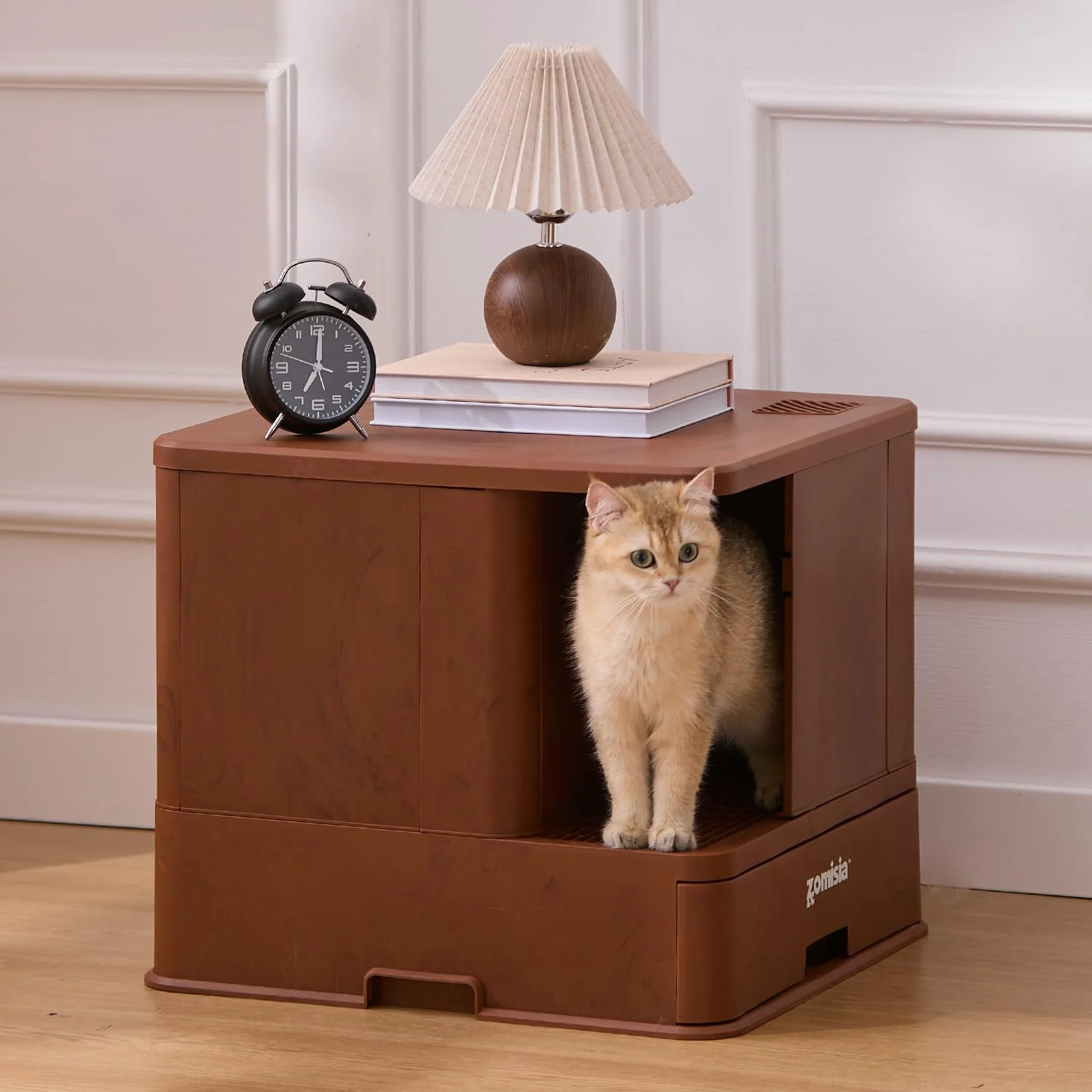 Prestigious ZOMISIA Extra Large Cat Litter Box with Hallway Drawer Carbon Filter Odor Control Minimalist