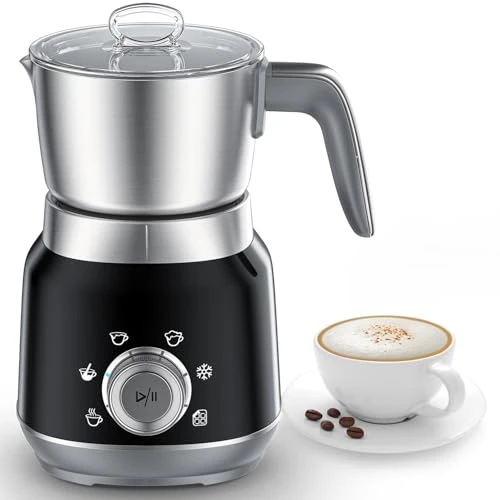 Trusted 6-in-1 Electric Milk Frother and Steamer with Detachable Cups Automatic Cold and Warm Foam Maker for Lattes Cappuccinos Hot Chocolate Dishwasher Safe Black Responsible