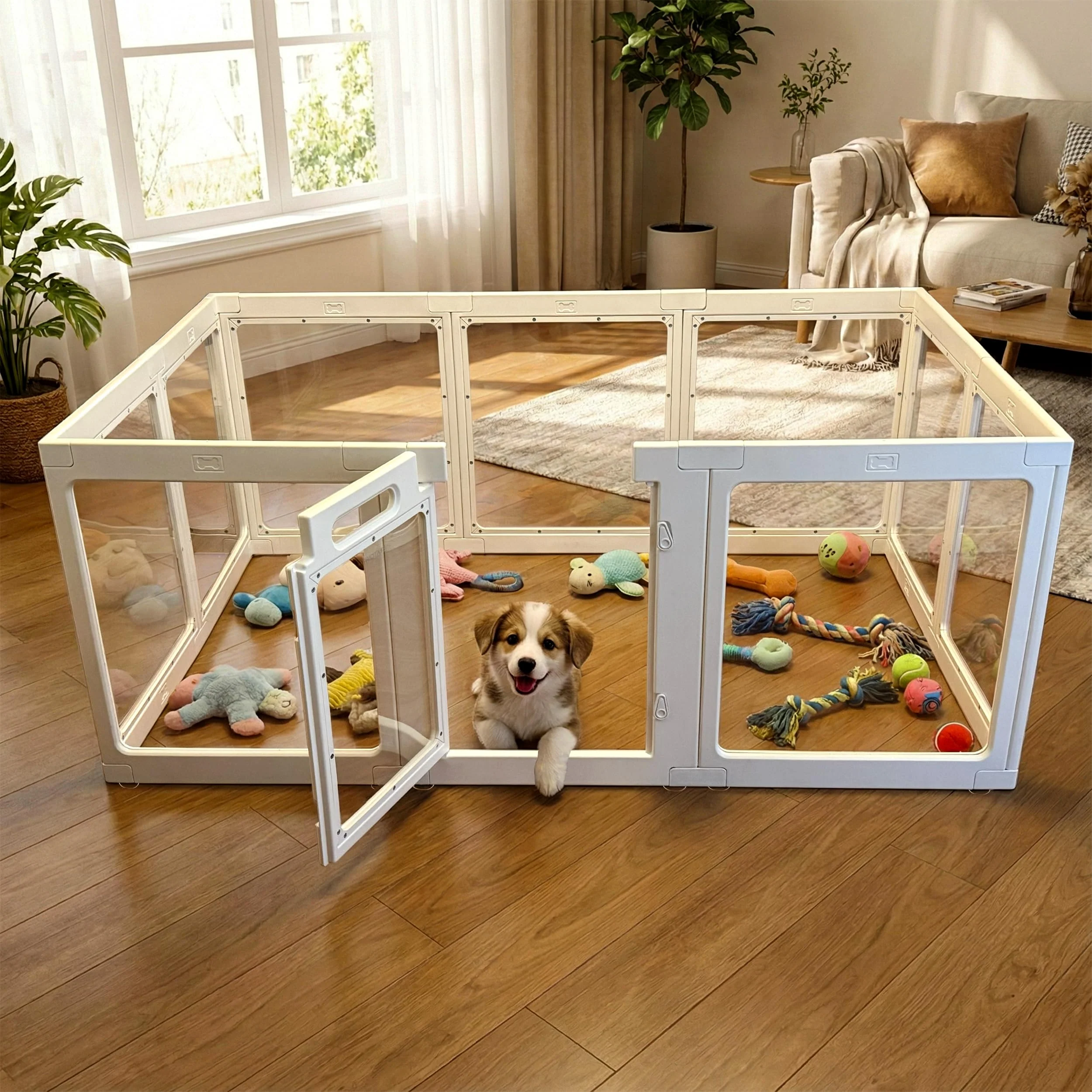 Expertly Made SENTORYY Transparent Indoor Dog Playpen – 10-Panel Safety Lock Fence for Small Medium Pets Contemporary