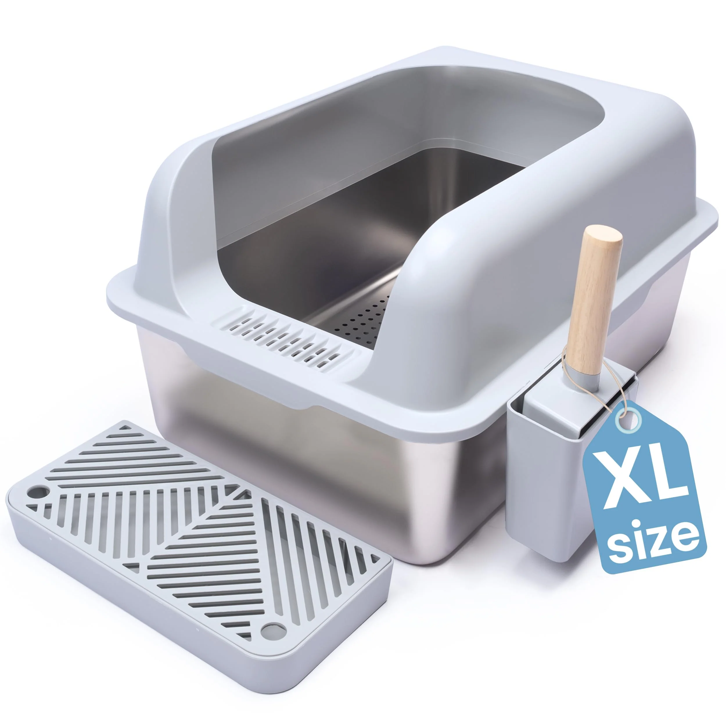 Minimalist CVG GOODS XL Stainless Steel Sifting Litter Box – Large Cats Odor Control Easy Clean Safe