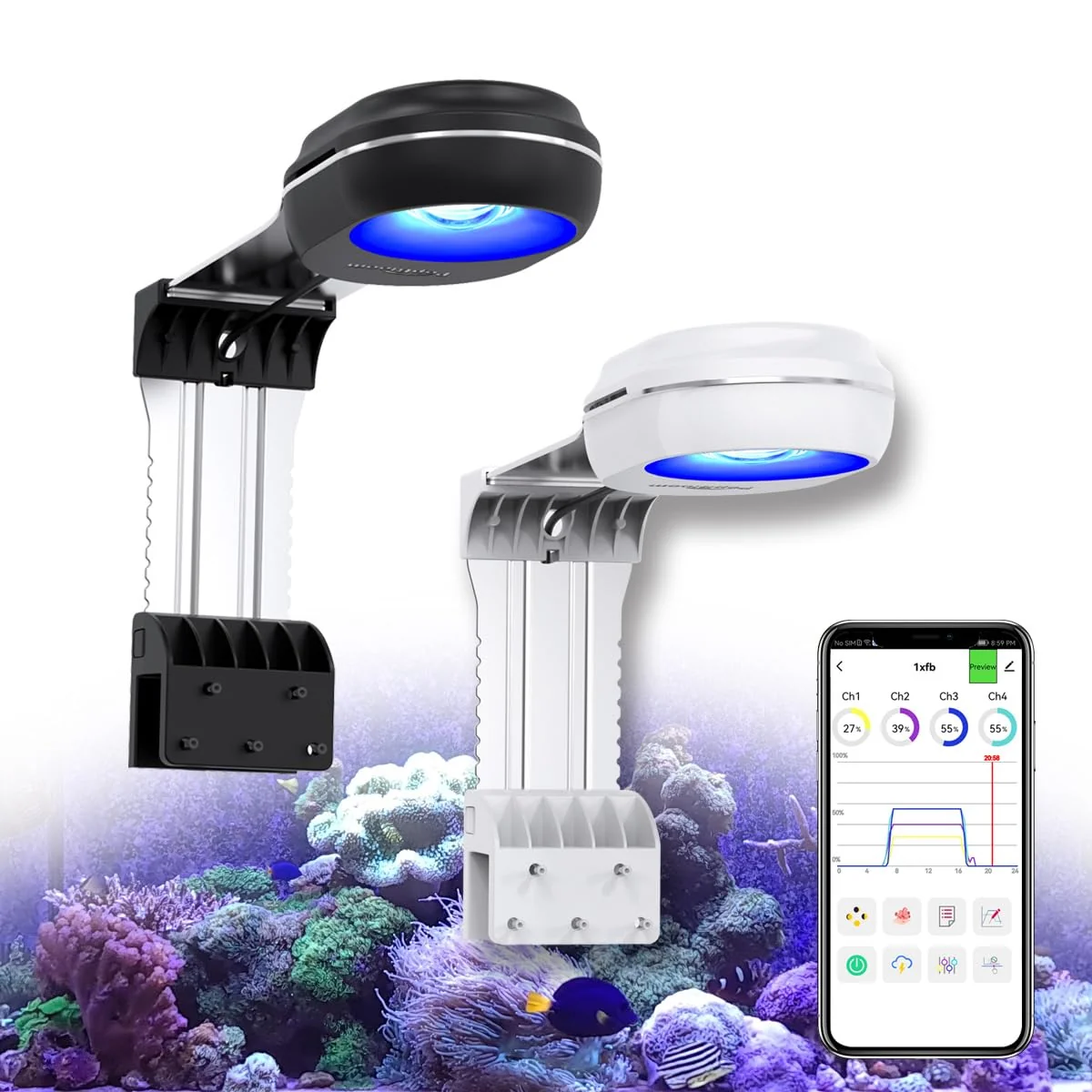 Modern PopBloom RL60 Full Spectrum Reef Light – 60W WiFi Marine LED for Saltwater Aquariums Dependable