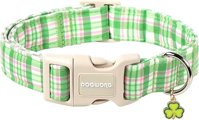 Superior DOGWONG Pink Plaid Adjustable Pet Collar Comfortable Spring Summer Puppy Collar Premium
