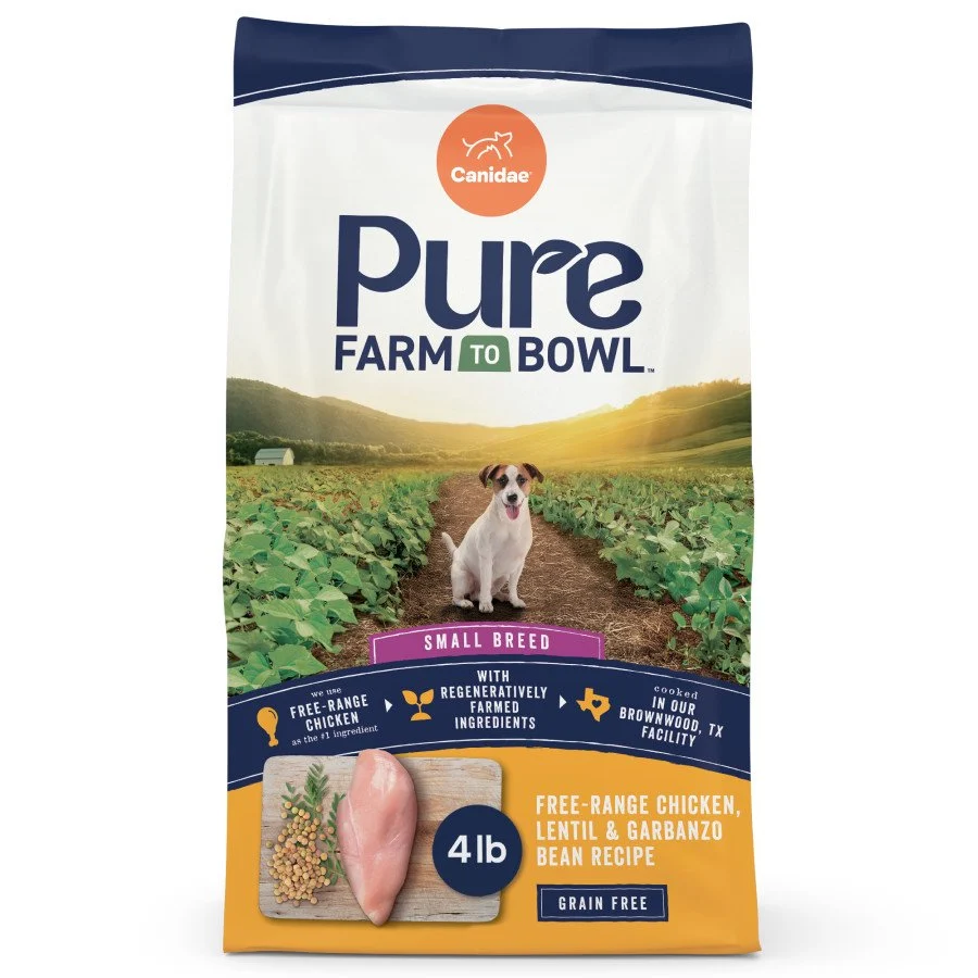 Sustainable Canidae Pure Farm To Bowl -Range Small Breed Dry Dog Food Chicken Lentil Garbanzo Bean 4-lb Easy-to-Use