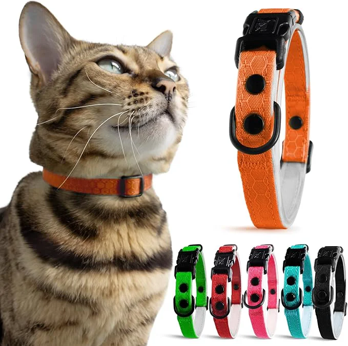 Expertly Made OutdoorBengal Orange Cat Collar Breakaway Soft Padding Classic