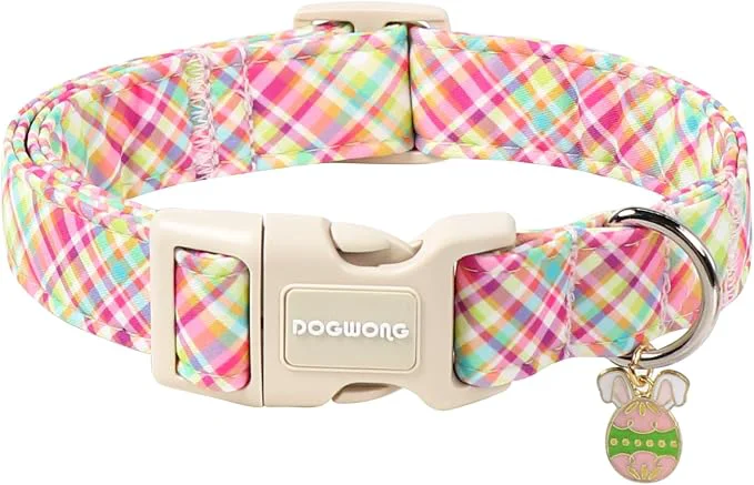 Reliable DOGWONG Easter Dog Collar Cute Easter Colorful Plaid Pet Collar Durable Unique