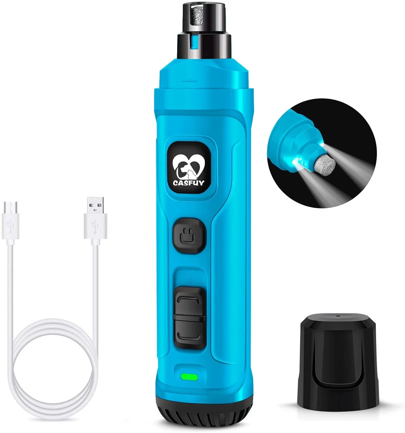 Trendy Casfuy Dog Nail Grinder with 2 LED Light – New Version 2-Speed Powerful Electric Pet Nail Trimmer Professional Quiet Painless Paws Grooming Smoothing for Small Medium Large Dogs Bright Blue Lightweight