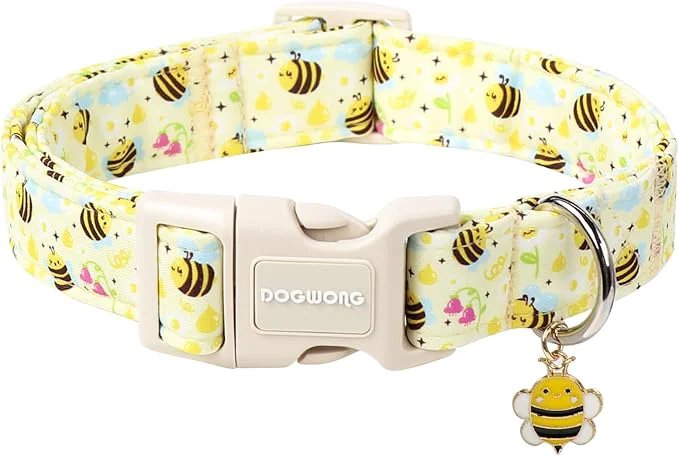 Consistent DOGWONG Spring Summer Dog Collar- Bee Flower Dog Collar Adjustable Soft Girl Efficient