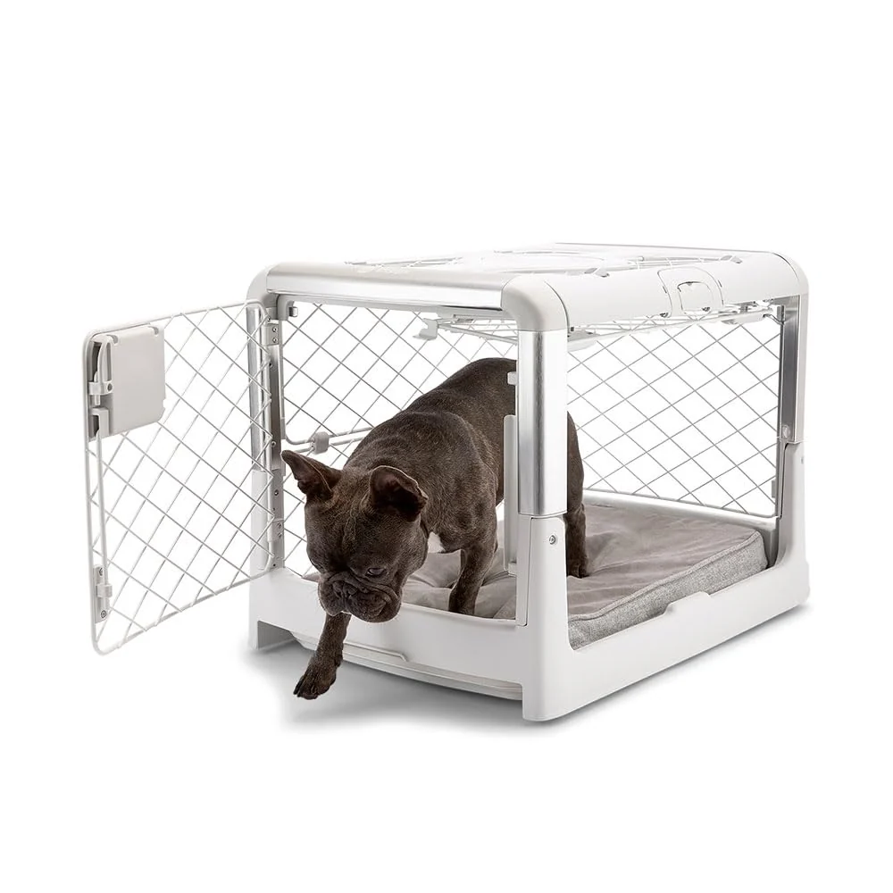 Excellent Diggs Revol Collapsible Dog Crate with Wheels – Portable Safe Stylish Indoor Kennel Ash Small World-Class