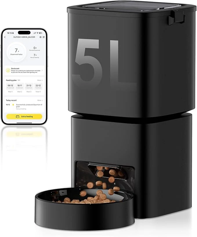 World-Class Automatic Cat Feeder 5G WiFi Automatic Pet Feeder with APP Remote Control 5L Cat Dry Food Dispenser Dual Power 10 Meals Programmable 1-15 Portion Control Auto Dog Feeders for Cats PuppyAbout ThisOverview Premium Material