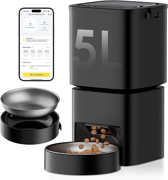 Recyclable Automatic Cat Feeder 5G WiFi APP Control Automatic Pet Feeder 5L Cat Dry Food Dispenser with Remote Feeding 10 Meals Programmable 1-15 Portion Control Auto Dog Feeders for Cats PuppyAbout ThisOverview Quality