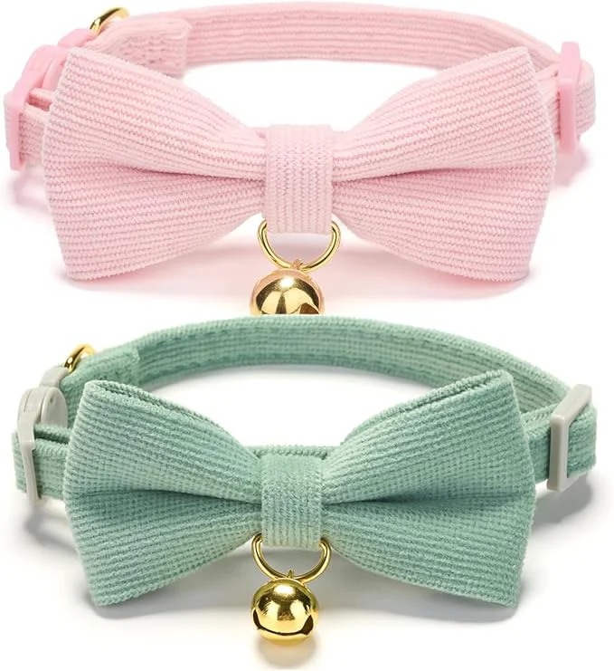 High-Performance 2 Pack Soft Corduroy Cat Collars Fashionable