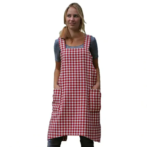 Unique Women’s Pinafore Square Apron Baking Cooking Gardening Works Cross Back Cotton Expertly Made