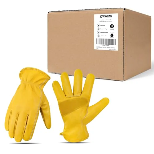 Elite Cowhide Leather Gardening Work Gloves for Men 12 Pairs Golden XL 12 Count Minimalist