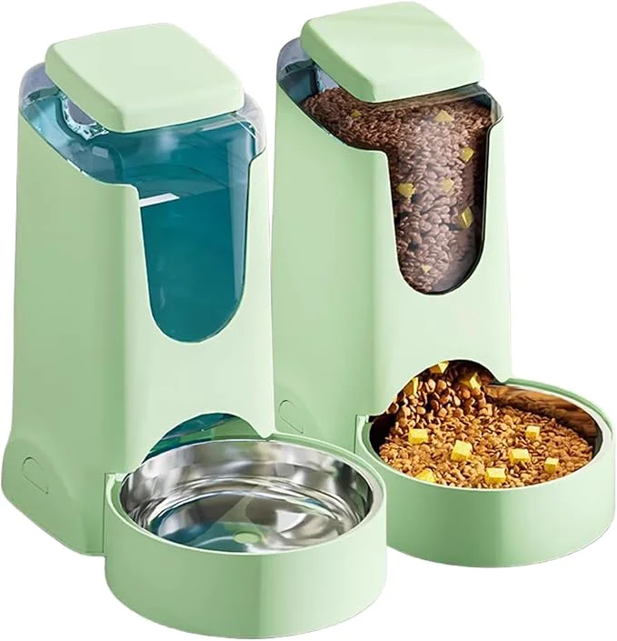 Traditional Pets Automatic Gravity Feeder Dogs 2.8L Food 4L Water Dispenser Set with Stainless Steel Bowl for Small Medium Big Puppy Kitten Light Green About ThisOverview Fashionable