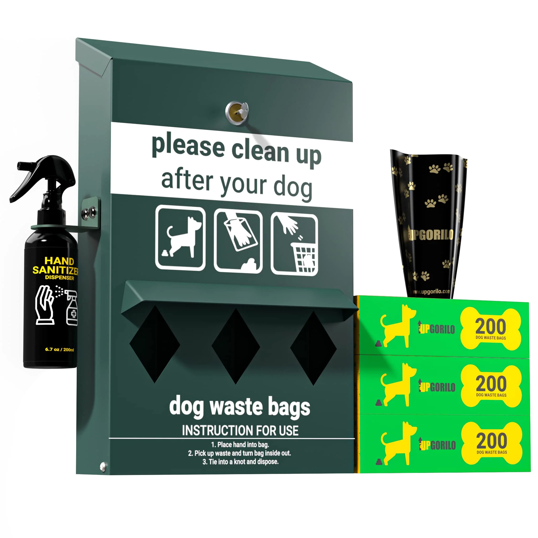 Artisan UPGORILO Glow in the Dark Dog Poop Station Outdoor – Triple Storage Lock Rain Guard 600 Bags Outstanding