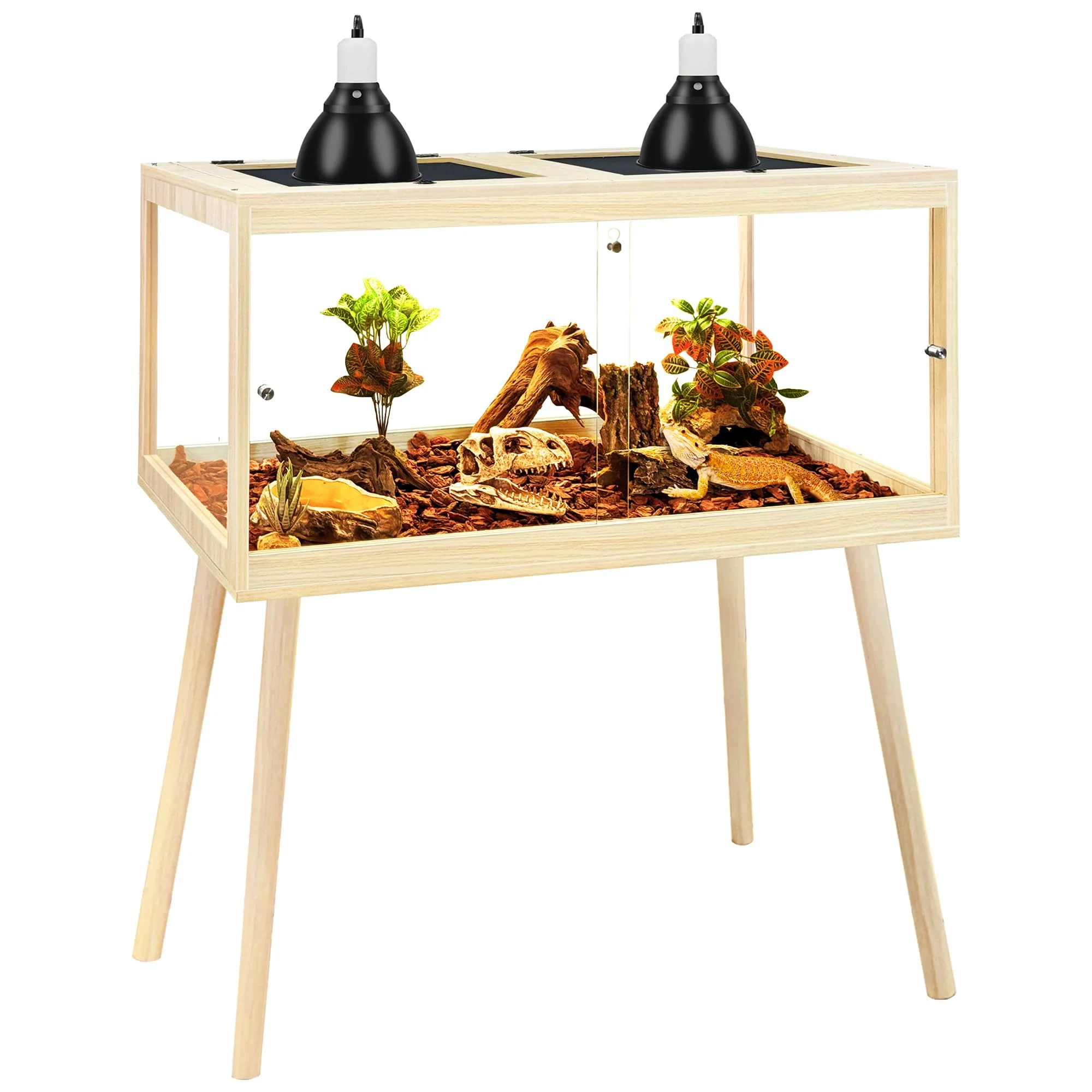 Elite PROLEE Bearded Dragon Tank with Leg Stand Oak 32x16x16 – Reptile Enclosure Long-Lasting