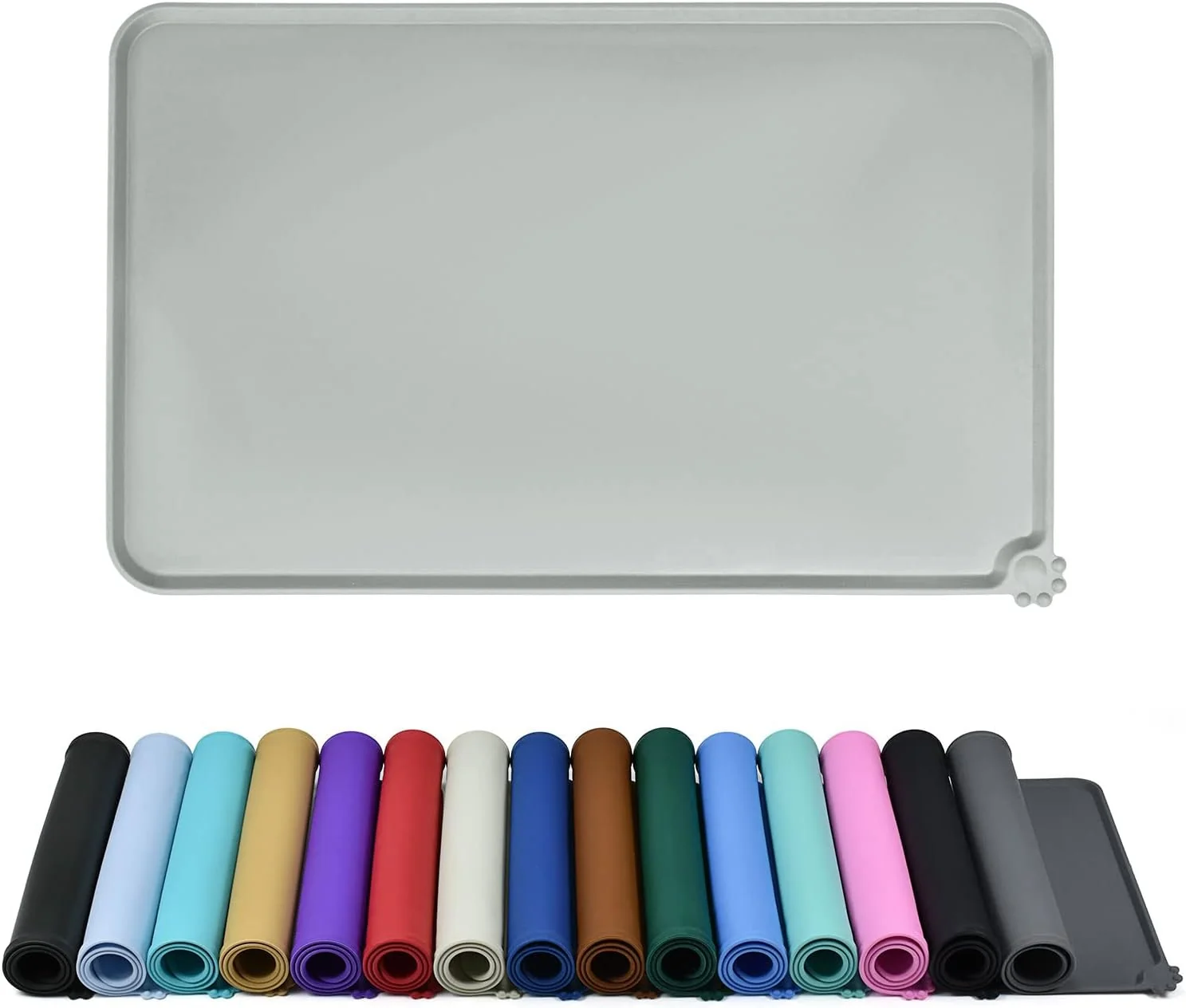 Natural Waterproof Pet Feeding Mat with High Raised Edges Heavier and Thicker Placemats for Cat Dog Water Bowl with BPA Dogs Cats Food Mats for Messy Drinkers to Prevent Spill and Protect Floors Minimalist