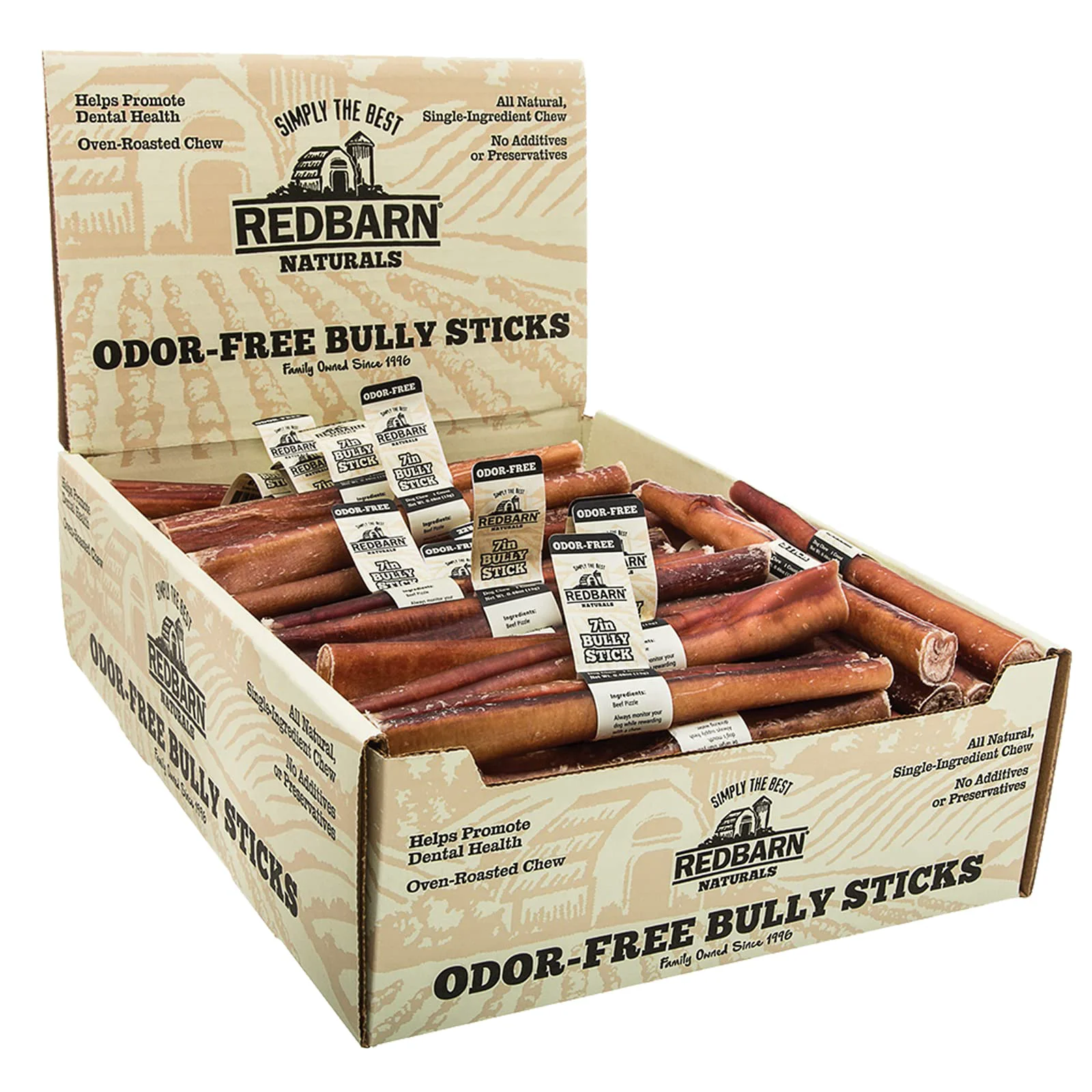 Sustainable Redbarn Odor 7-inch Bully Sticks for Dogs – 35-Count Single-Ingredient Beef Pizzle Professional