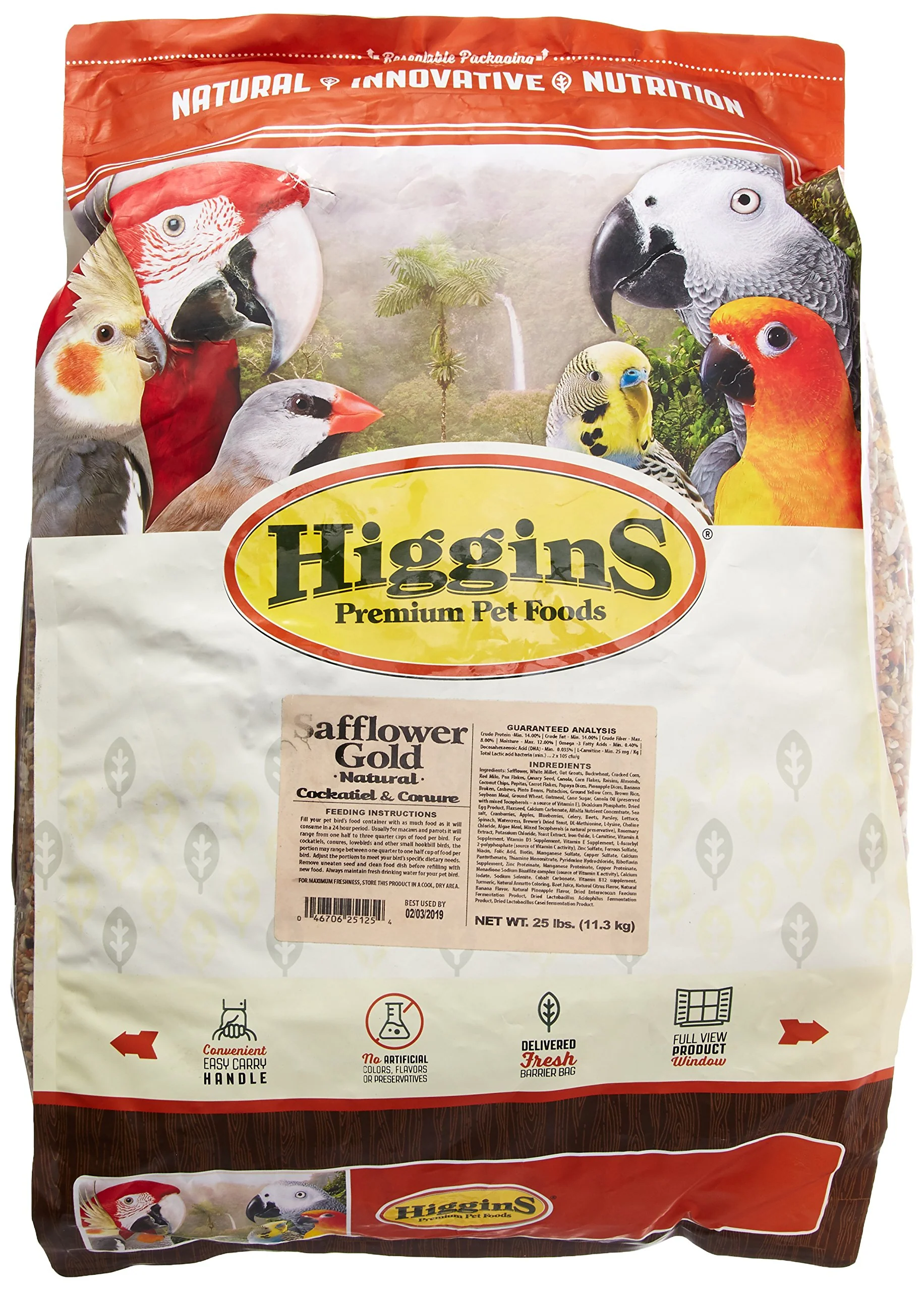 Organic Higgins Safflower Gold Natural Bird Food for Conures Cockatiels 25 lb Expertly Made