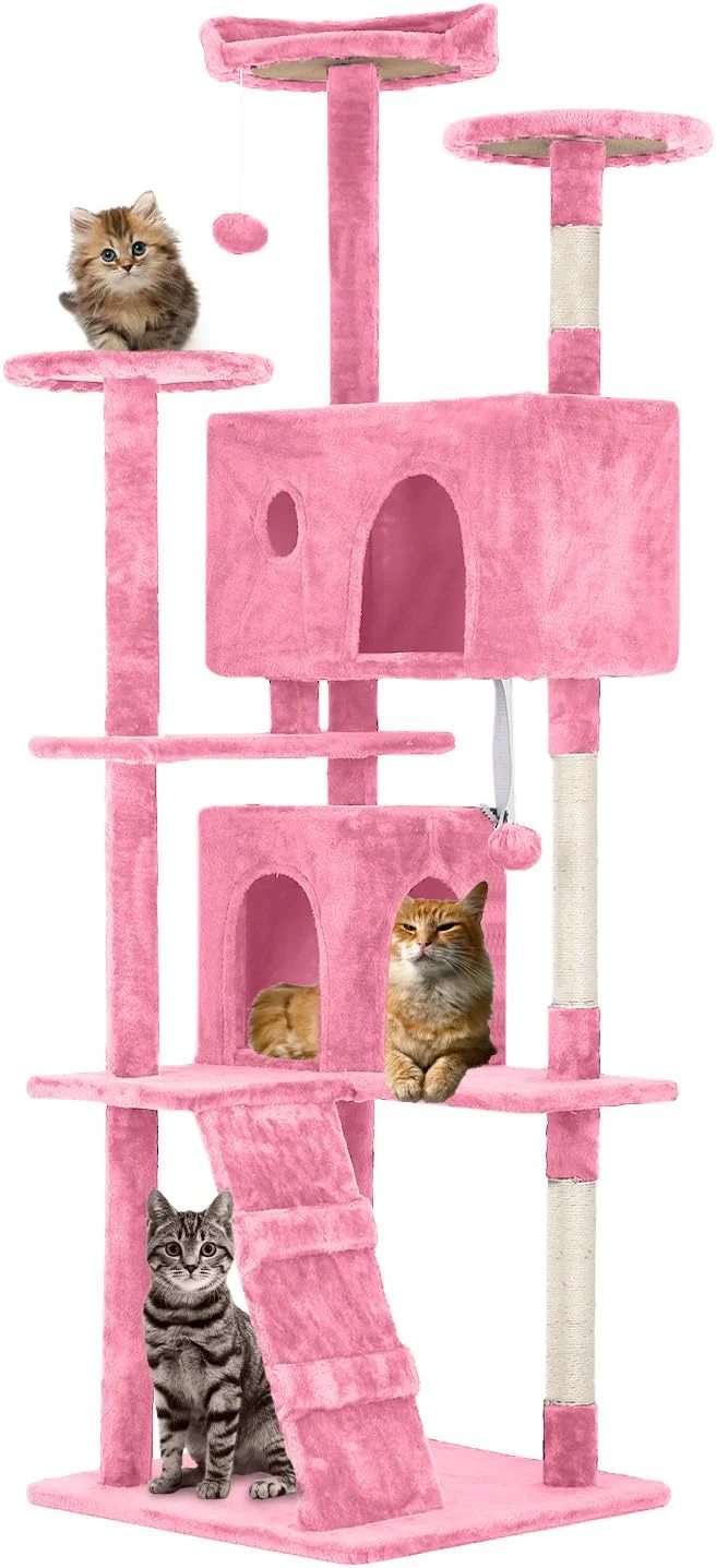 Trusted FDW 70 Cat Tree Tower Pink Multi-Level Indoor Activity Center Safe