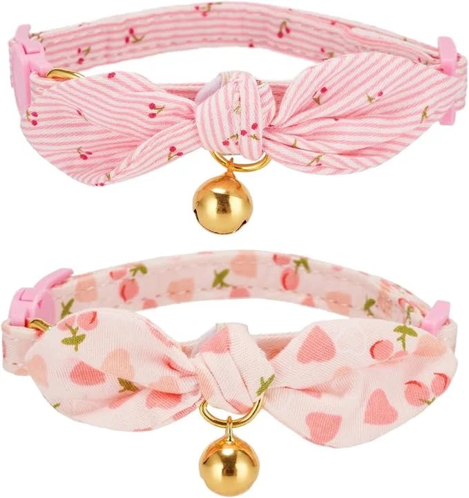 Official Cotton Bowtie Cat Collar with Bell 2 Pack Adjustable Breakaway Kitten Collars Effective