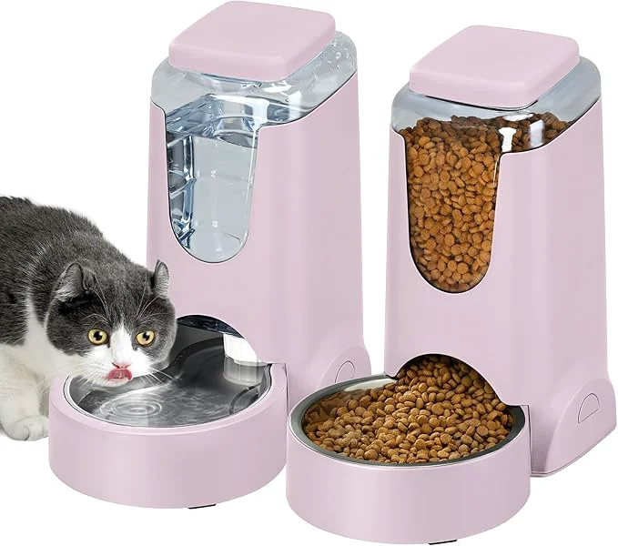 Luxury 2 Pack Automatic Cat Feeder and Stainless Steel Water Dispenser Gravity Dog Waterer Set Food Feeder and Waterer Set for Small Medium Kitten Puppy Pets 1 Gallon x 2 Violet About ThisOverview Prestigious