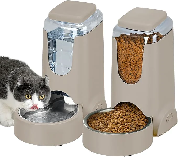Advanced 2 Pack Automatic Cat Feeder and Stainless Steel Water Dispenser Gravity Dog Waterer Set Food Feeder and Waterer Set for Small Medium Kitten Puppy Pets 1 Gallon x 2 Brown About ThisOverview Exceptional