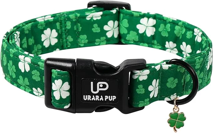 Effective St. Patrick’s Day Dog Collar UP URARA PUP Shamrock Adjustable Pet Collar Premium Material