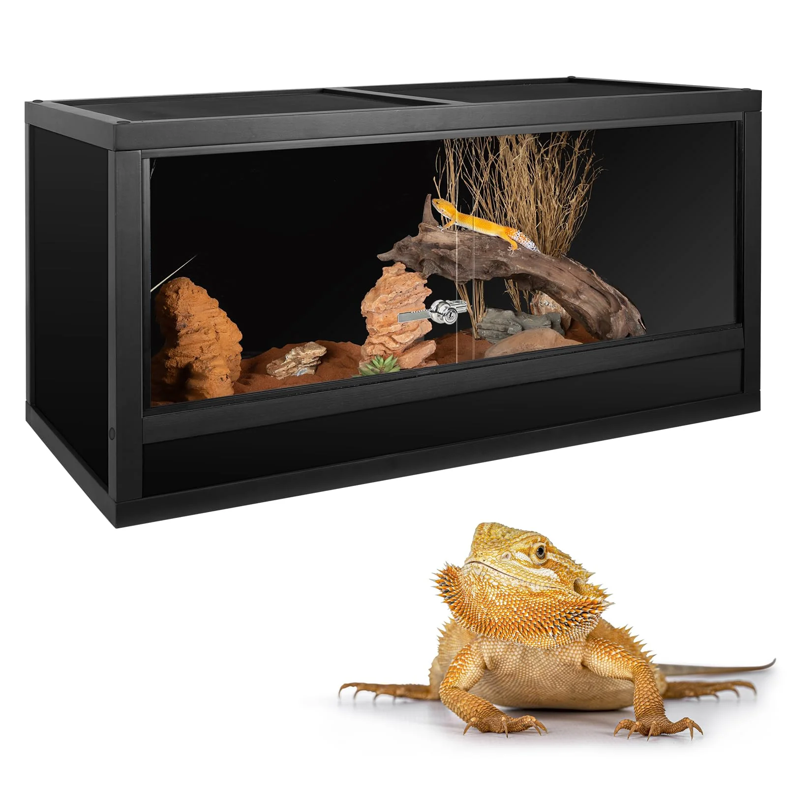 Efficient REPTI ZOO 50 Gallon Wooden Reptile Tank Enclosure – 36x18x18 in Bearded Dragon More Elegant