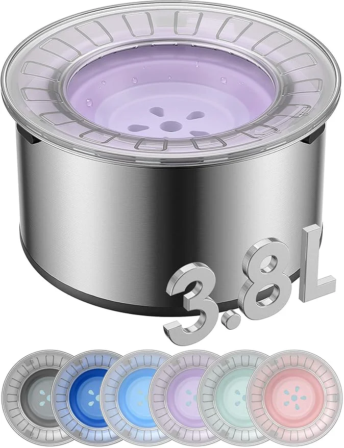 Relaxed 1Gallon Large Dog Water Bowl No Spill Anti Digging Lid Rubber Bottom Spill Proof Dog Bowl Anti Splash Mess Dripless Slow Drinking Stainless Steel Water for Sloppy Messy Drinkers CarAbout ThisOverview Original Design