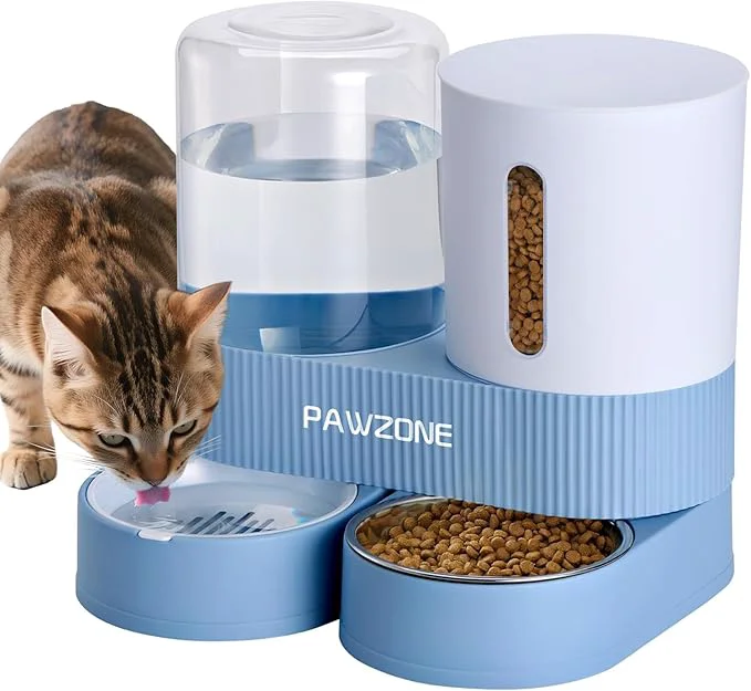 Versatile 2 Pack Automatic Cat Feeder Stainless Steel Water Dispenser Gravity Food Feeder and Waterer Set with Pet Food Bowl for Small Medium Kitten Puppy Pets Large Capacity Blue About ThisOverview Fine