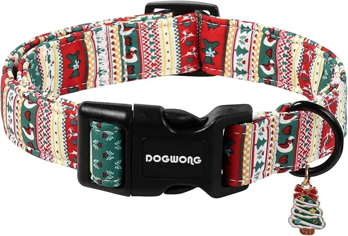 Dependable DOGWONG Christma Dog Collar Classic Cute Red Green Christmas Tree Dog Collar Elegant