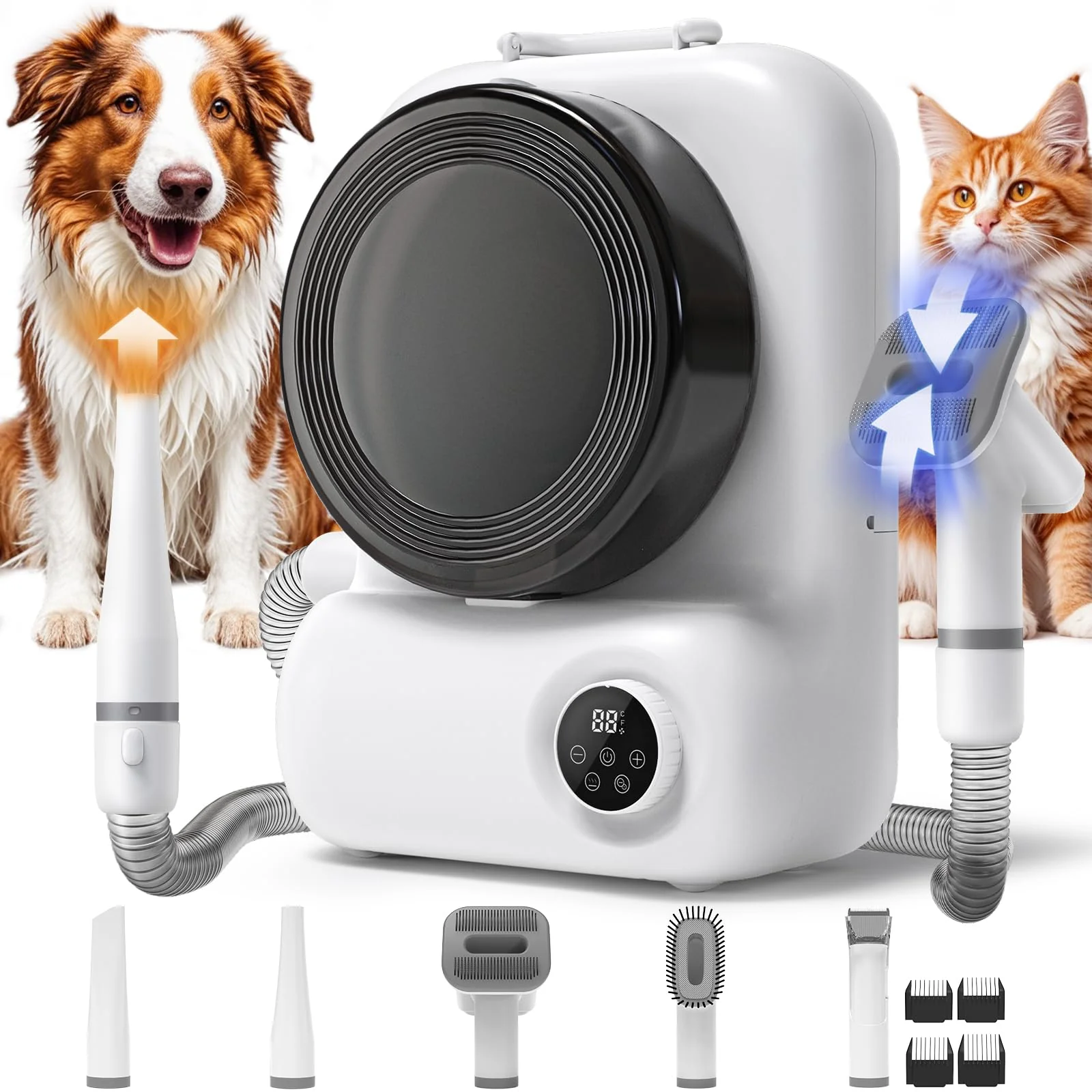 High-End KungFuPet Dog Grooming Vacuum Dryer — 3L Canister 15000Pa Suction Home Grooming Kit Breathable