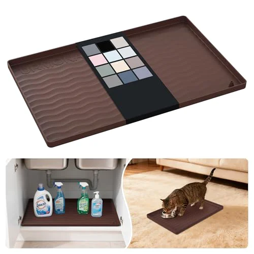 Long-Lasting Waterproof Silicone Under Sink Mat 19” x 12” Shelf Liner for Kitchen and Bathroom Smooth