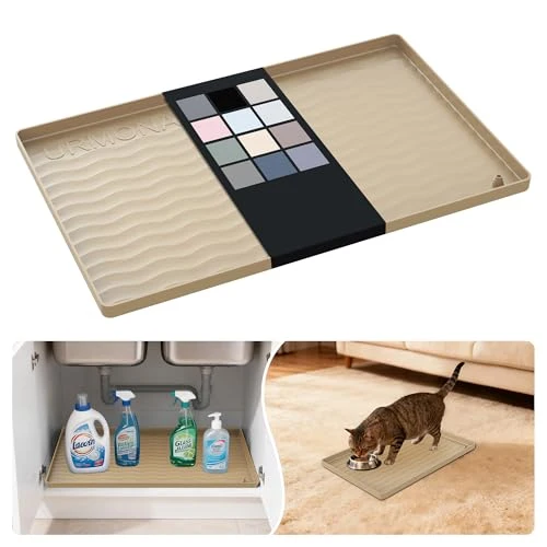Professional Waterproof Silicone Under Sink Mat 16” x 10” Shelf Liner for Kitchen and Bathroom Organic