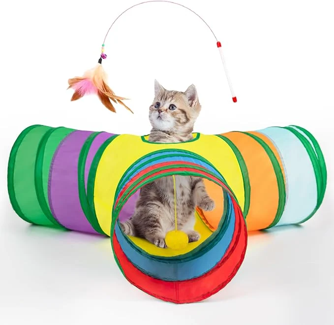 Fashionable Tempcore Pet Cat Tunnel Collapsible Toy 3-Way Kitty Tunnel Easy-to-Use