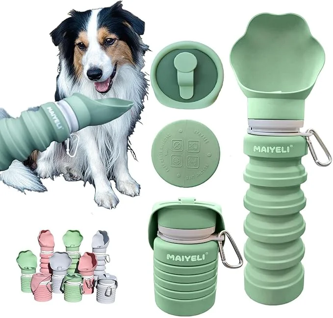 Safe Collapsible Portable Dog Water Bottle with Dispenser for Walking Travel and Outdoor 9oz-17oz Leak-Proof Silicone Water Bottle for Dogs on The Go Green About ThisOverview Consistent