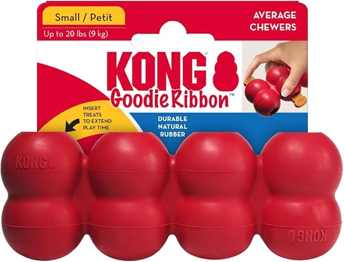 Breathable KONG Goodie Ribbon – Stuffable Natural Rubber Dog Toy – with Four Fillable Goodie Grippers for Enrichment Play – Bone-Shaped Chew Toy – for Small DogsAbout This High-Grade