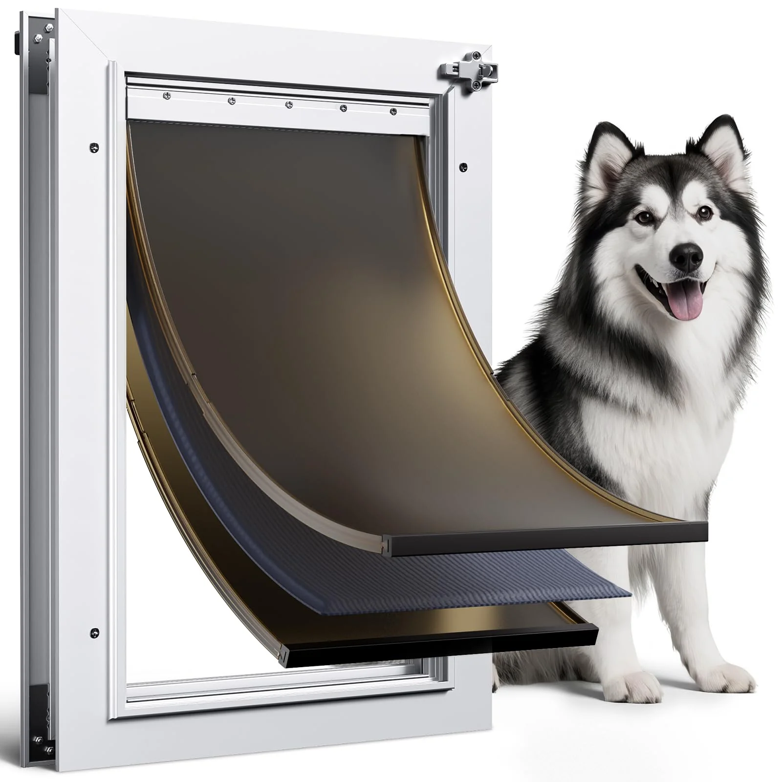 Expertly Made PETCOMING All-Aluminum 3-Flap Dog Door – Large Insulated Lockable Panel Unique