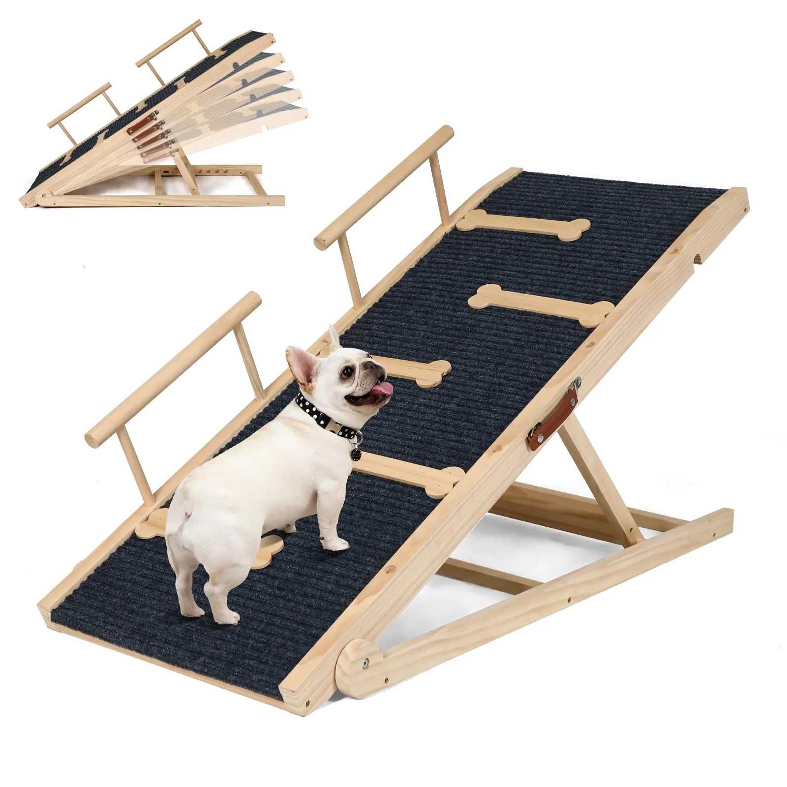 Reliable OUTDOOR DIAMOND Dog Ramp for Bed – 5-Height Adjustable Non-Slip Wooden Pet Stairs Portable Foldable 40 Long Easy-to-Use