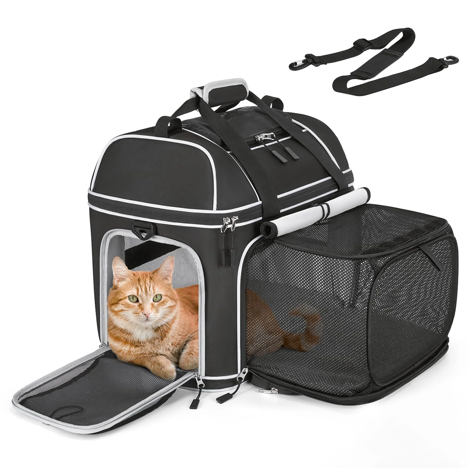 Detailed NOBLE DUCK Expandable Pet Carrier – Soft-Sided Cat Dog Carrier Up to 25 Lbs 17×11.8×11.6 4.3 Black Carefully Designed