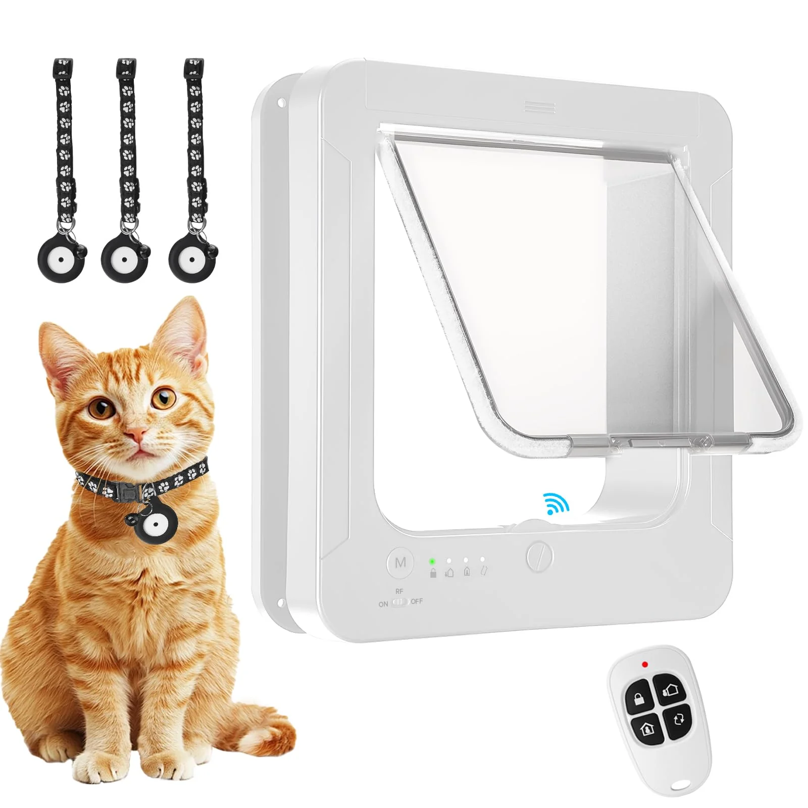 Dependable BROTEX Smart Cat Door – 4-Way Locking RFID Keys Remote White Superior
