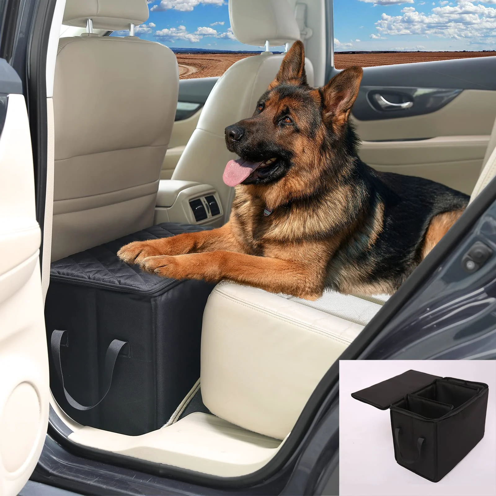 Crafted Ablechien Dog Car Seat Extender with Storage – Front Back Seat Gap Filler Small 19.3 x 9.85 x 13 inches up to 200 lbs Exclusive