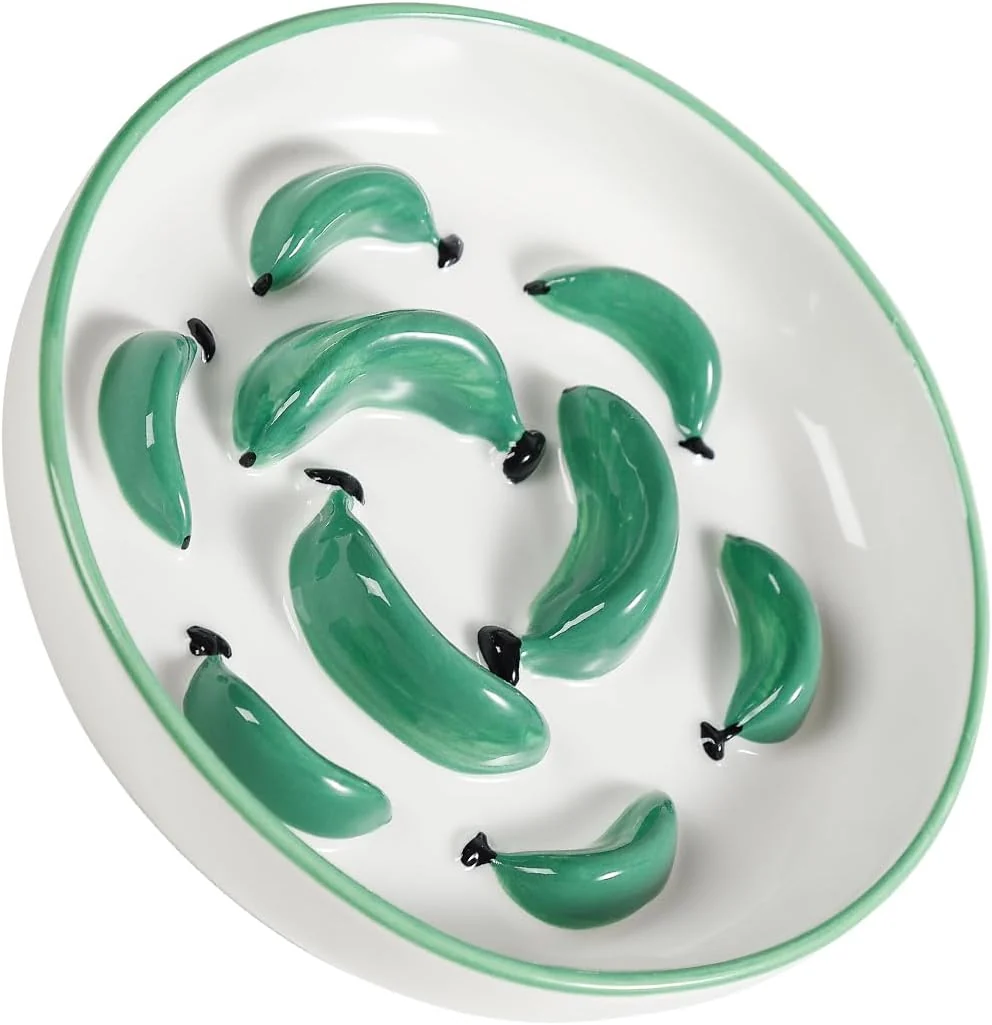 First-Class Ceramic Cat Slow Feeder Bowl – Vibrant Cat Feeding Bowl – Cute Maze Food Dish for Slow Eating – Dishwasher Safe – 6.3”W x 1.2”H – 7 OZ – Green High-Performance