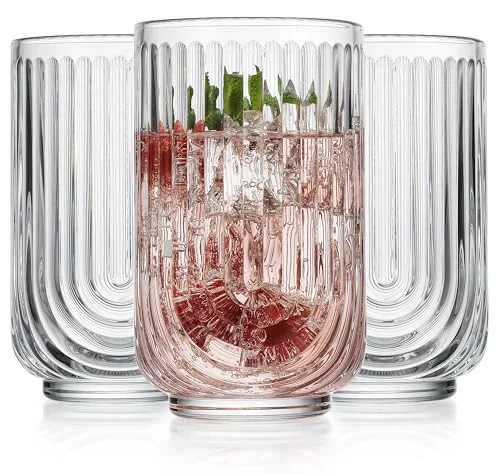 Durable Drinking Glasses Set of 8. 17oz Vintage Drinking Cups. Ripple Cocktail Glasses 8 Count Genuine