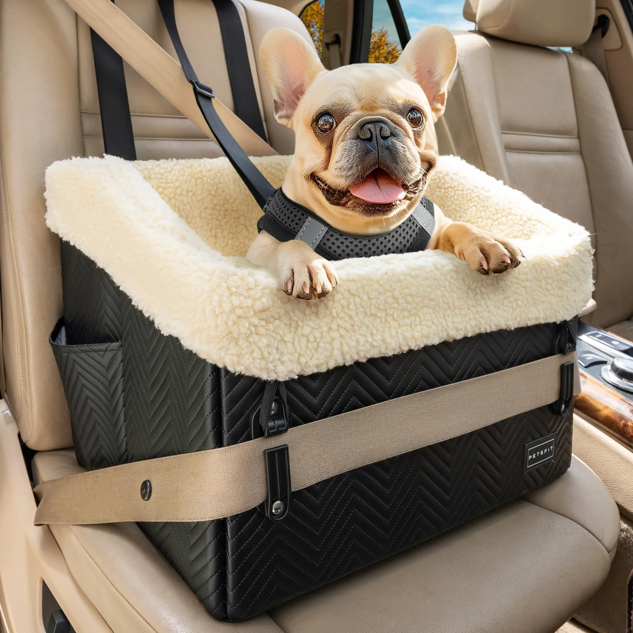 Sustainable PETSFIT Small Dog Car Seat – Waterproof PU Leather Booster for Dogs up to 30 lbs Sophisticated